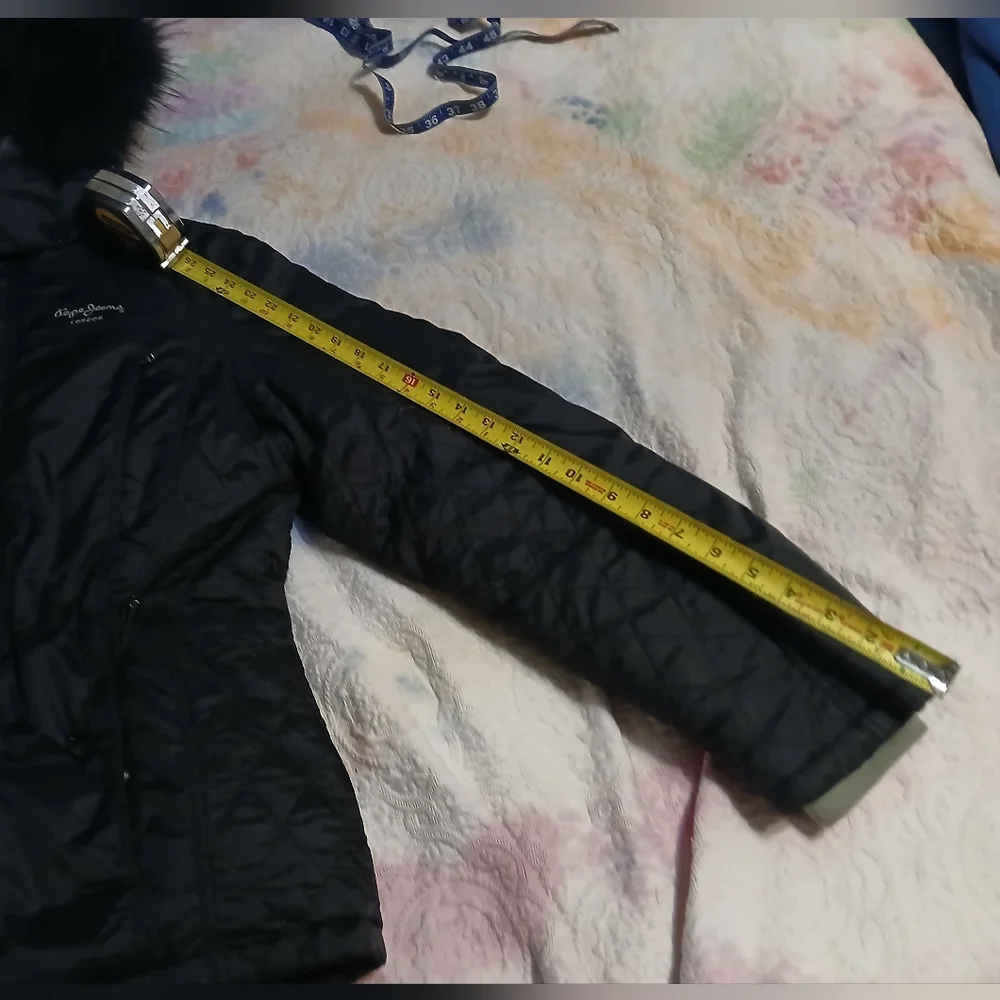 Pepe Jeans‎ London. Black Hooded Winter Jacket with Fur Trim. SzXL